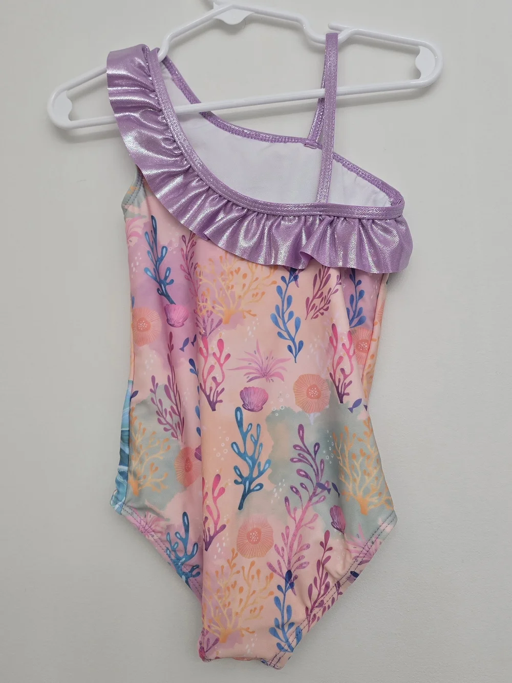 Disney Pink and Purple Mermaid One-Shoulder Girls Swim One-Piece